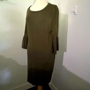 A.n.a bell sleeve olive green shift dress size medium perfect for fall